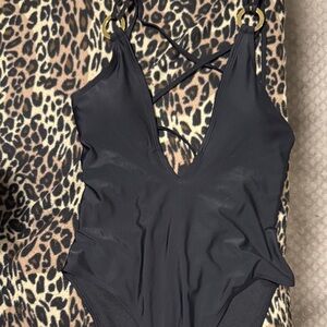 Missguided Black Swimsuit with Gold Accents